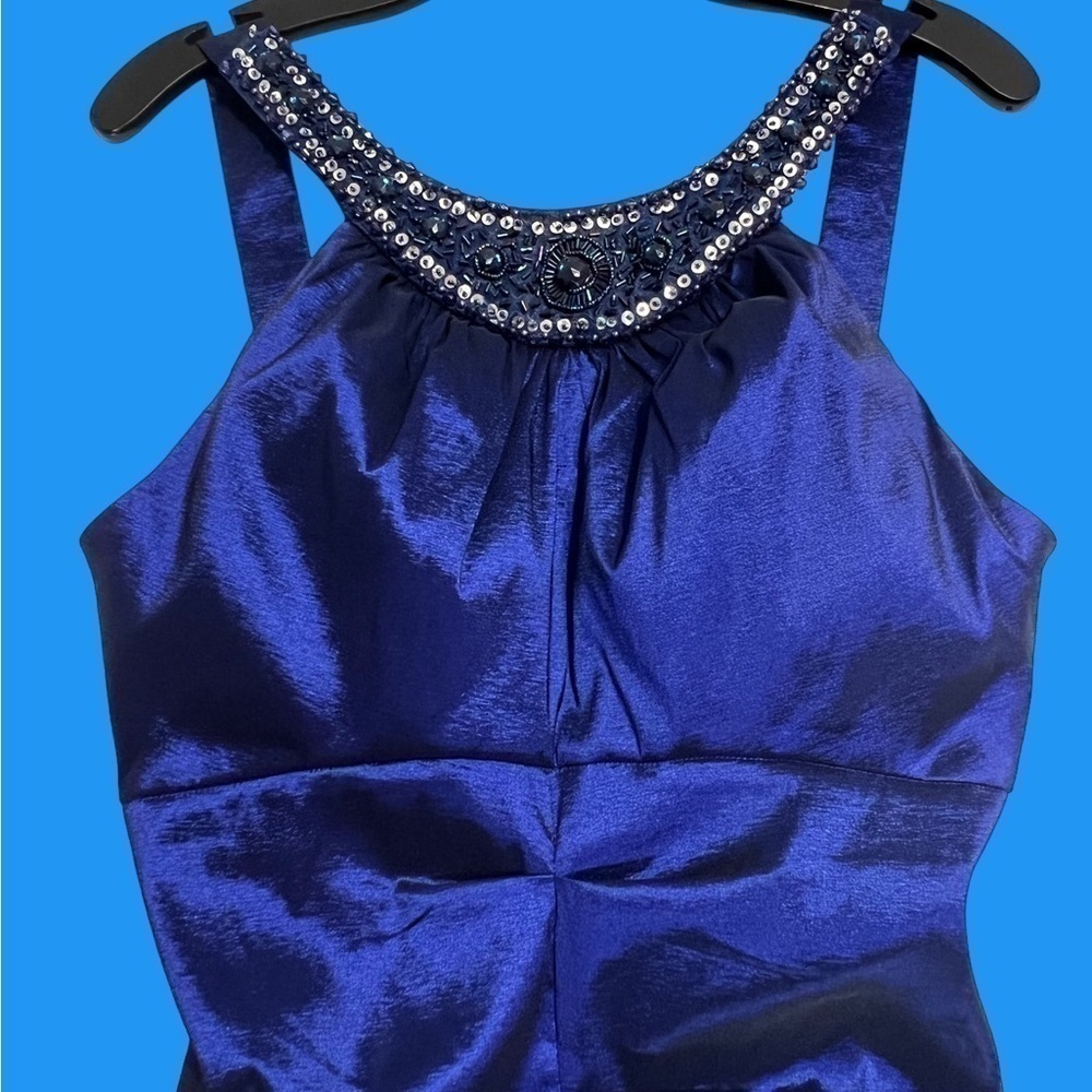 R&M Richard’s Royal Blue Mermaid Formal Gown with Sequin Neckline, Sz 14P - Picture 2 of 6